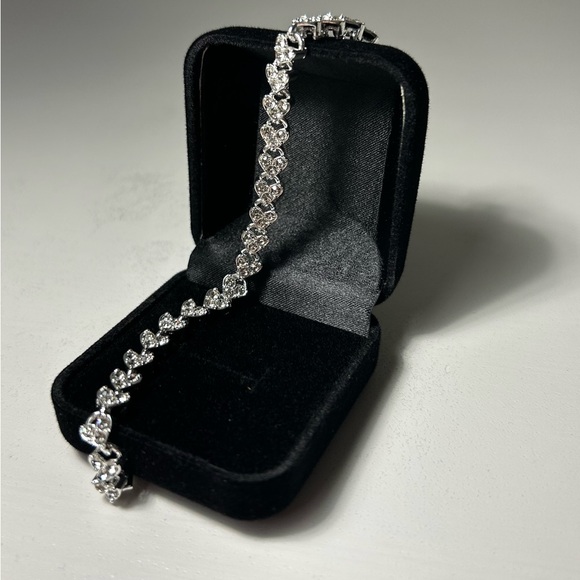 Heart Shiny Silver Bracelet Roman Style Crystal Engagement Wedding Charm - Picture 4 of 4